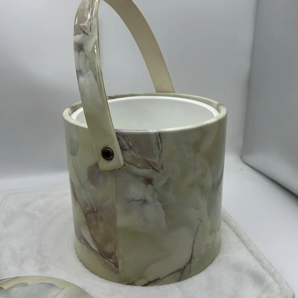 Vintage Faux Marbled Pleather Ice Bucket